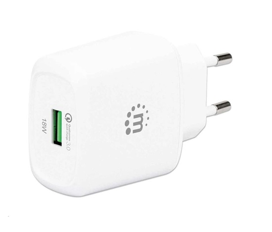 MANHATTAN USB-A nabíjačka QC 3.0 Sieťová nabíjačka - 18 W, USB-A Quick Charge™ 3.0 Port do 18 W, Europlug, biely