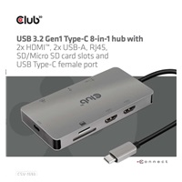 Dokovacia stanica Club3D 8v1 USB 3.2 porty typu C (2xHDMI, 2xUSB-A, RJ45, SD/ Micro SD USB Type-C, 100W PD