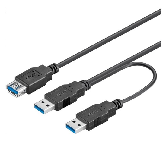 PremiumCord USB 3.0 napájací Y kábel A/Male + A/Male -- A/Female DUAL (prídavné napájanie)