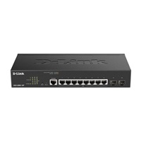 D-Link DGS-2000-10P Spravovaný PoE switch, 8x GbE PoE+, 2x SFP, PoE 65W, bez ventilátora