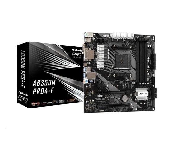 ASRock MB Sc AM4 AB320M Pro4-F, AMD B350, 4xDDR4, 1xHDMI, 1xDVI, 1xVGA, mATX