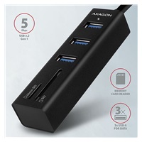 AXAGON HMA-CR3A, USB 3.rozbočovač 2. generácie, 3x porty USB-A + čítačka kariet SD/microSD, kov, 20 cm kábel USB-A