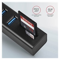 AXAGON HMA-CR3A, USB 3.rozbočovač 2. generácie, 3x porty USB-A + čítačka kariet SD/microSD, kov, 20 cm kábel USB-A