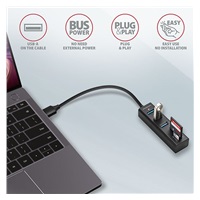 AXAGON HMA-CR3A, USB 3.rozbočovač 2. generácie, 3x porty USB-A + čítačka kariet SD/microSD, kov, 20 cm kábel USB-A