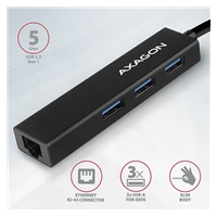 AXAGON HMA-GL3A, USB 3.rozbočovač 2. generácie, porty 3x USB-A + Gigabit Ethernet, kov, kábel USB-A 20 cm