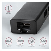 AXAGON HMA-GL3A, USB 3.rozbočovač 2. generácie, porty 3x USB-A + Gigabit Ethernet, kov, kábel USB-A 20 cm