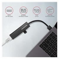 AXAGON HMA-GL3A, USB 3.rozbočovač 2. generácie, porty 3x USB-A + Gigabit Ethernet, kov, kábel USB-A 20 cm