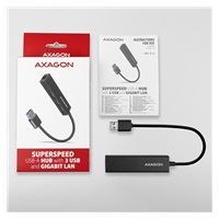 AXAGON HMA-GL3A, USB 3.rozbočovač 2. generácie, porty 3x USB-A + Gigabit Ethernet, kov, kábel USB-A 20 cm