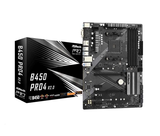 ASRock MB Sc AM4 B450 PRO4 R2.0, AMD B450, 4xDDR4, 1xDP, 1xHDMI, VGA