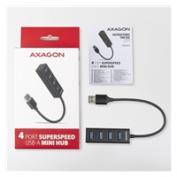 AXAGON HUE-M1A, 4x USB 3.2 Gen 1 MINI rozbočovač, kovový, kábel USB-A 20 cm