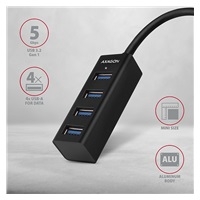 AXAGON HUE-M1C, 4x USB 3.mINI rozbočovač 2. generácie, kovový, kábel USB-C 20 cm