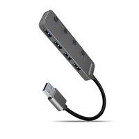 AXAGON HUE-MSA, 4x USB 3.rozbočovač 2 Gen 1 SWITCH, kovový, napájanie micro USB. konektor, kábel USB-A 20 cm