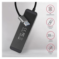 AXAGON HUE-MSA, 4x USB 3.rozbočovač 2 Gen 1 SWITCH, kovový, napájanie micro USB. konektor, kábel USB-A 20 cm