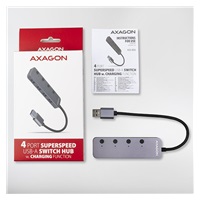 AXAGON HUE-MSA, 4x USB 3.rozbočovač 2 Gen 1 SWITCH, kovový, napájanie micro USB. konektor, kábel USB-A 20 cm