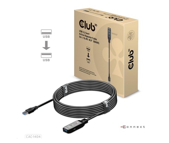 Kábel USB Club3D 3.2 Kábel aktívneho opakovača Gen1 M/F 28AWG, 5 m