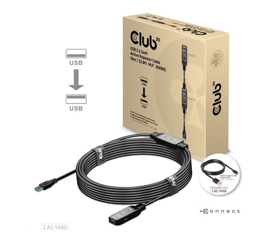 Kábel USB Club3D 3.2 Kábel aktívneho opakovača Gen1 M/F 28AWG, 10 m