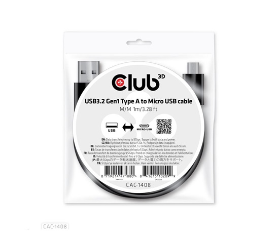 Kábel USB Club3D 3.2 Kábel Gen1 Type-A na Micro USB M/M, 1 m
