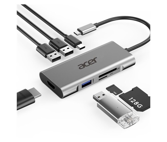 Kľúč ACER 7v1 typu C: 3 x USB3.0, 1 x HDMI, 1 x pd typu C, 1 x čítačka sd kariet, 1 x čítačka tf kariet