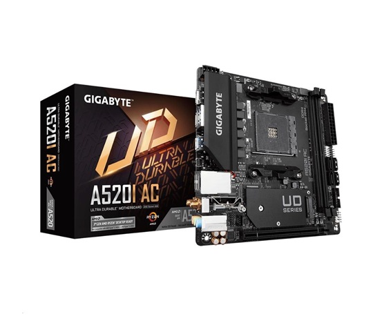 GIGABYTE MB Sc AM4 A520I AC, AMD A520, 2xDDR4, 1xDP, 2xHDMI, WI-FI, Mini-ITX