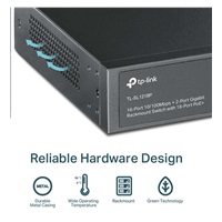 TP-Link CCTV switch TL-SL1218P (16x100Mb/s, 1xGbE uplink, 1xGbE/1xSFP combo uplink, 16xPoE+, 150W)