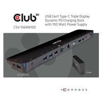 Dokovacia stanica Club3D USB-C 3.2 s napájacím adaptérom Triple Display Dynamic PD, 100 W