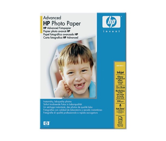HP Advanced Glossy Photo Paper-25 sht/13 x 18 cm borderless,  250 g/m2, Q8696A