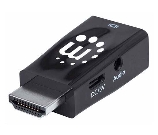 Adaptér Manhattan HDMI na VGA, mikrokonvertor, HDMI samec na VGA samica, audio, čierny