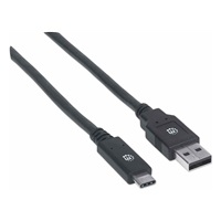 Kábel USB Manhattan, USB 3.2 Gen 1, USB-A samec na USB-C samec, 5 Gb/s, 2 m, čierna