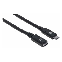 Kábel Manhattan USB-C, USB 3.1 Gen 2, USB-C samec na USB-C samica, 10 Gb/s, 5 A, 50 cm, čierna