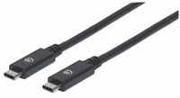 Kábel Manhattan USB-C, USB 3.1 Gen 2, USB-C samec na USB-C samec, 10 Gb/s, 5 A, 1 m, čierna