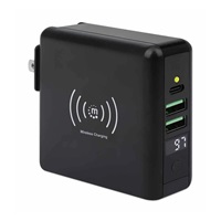 Cestovná nabíjačka a powerbanka Manhattan, 4 v 1, 8.000 mAh, vymeniteľné zástrčky US/EU/UK, čierna