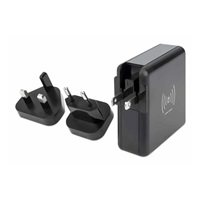 Cestovná nabíjačka a powerbanka Manhattan, 4 v 1, 8.000 mAh, vymeniteľné zástrčky US/EU/UK, čierna