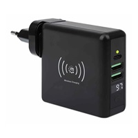 Cestovná nabíjačka a powerbanka Manhattan, 4 v 1, 8.000 mAh, vymeniteľné zástrčky US/EU/UK, čierna