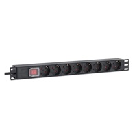 Intellinet prodlužovací přívod, 8 zásuvek, 19" 1U, vypínač, 2m, černá