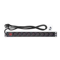 Intellinet prodlužovací přívod, 9 zásuvek, 19" 1U, vypínač, 2m, černá