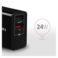 AXAGON ACU-QS24, sieťová nabíjačka QC & SMART 24 W, 2x port USB-A, QC3.0/AFC/FCP + 5V/1,2A