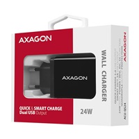 AXAGON ACU-QS24, sieťová nabíjačka QC & SMART 24 W, 2x port USB-A, QC3.0/AFC/FCP + 5V/1,2A