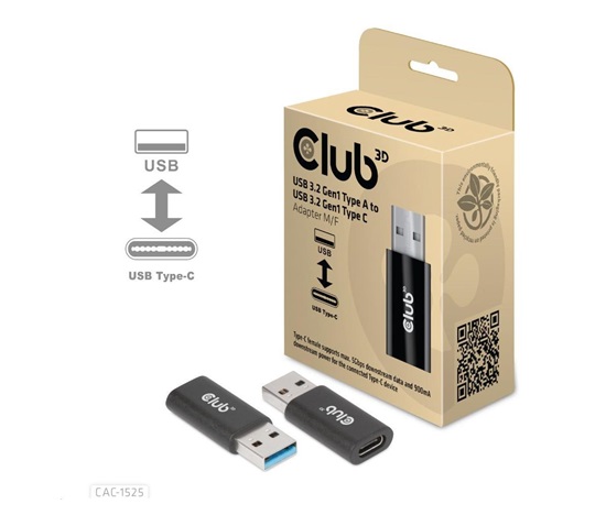 Adaptér Club3D USB 3.2 Gen1 typu A na USB 3.2 Gen1 typ C (M/F), čierna