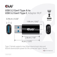 Adaptér Club3D USB 3.2 Gen1 typu A na USB 3.2 Gen1 typ C (M/F), čierna