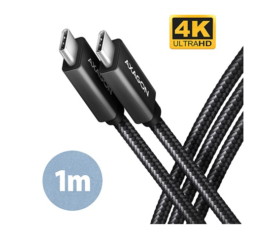 AXAGON BUCM32-CM10AB, SPEED+ kábel USB-C <->USB-C, 1 m, USB 3</->.2 Gen 2, PD 100W 5A, 4k HD, ALU, opletenie, čierna