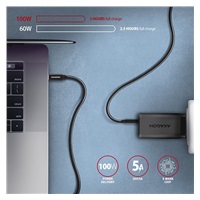 AXAGON BUCM32-CM10AB, SPEED+ kábel USB-C <-> USB-C, 1 m, USB 20Gbps, PD 100W 5A, 4k HD, ALU, opletenie, čierny
