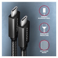 AXAGON BUCM32-CM20AB, SPEED+ kábel USB-C <-> USB-C, 2 m, USB 20Gbps, PD 100W 5A, 4k HD, ALU, opletenie, čierny