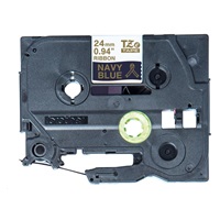 BROTHER TZE-RN54 - 24 mm široká TZ kazeta, TEXTILNÁ páska 4 m - na výrobu darčekov - NON-SLIP - MODRÁ PÁSKA, ZLATÝ POTISK