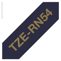 BROTHER TZE-RN54 - 24 mm široká TZ kazeta, TEXTILNÁ páska 4 m - na výrobu darčekov - NON-SLIP - MODRÁ PÁSKA, ZLATÝ POTISK