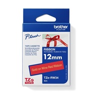BROTHER TZE-RW34 - 12 mm široká kazeta s TZ páskou, 4 m TEXTILNÁ páska - na výrobu darčekov - NEŠPECKOVATÁ - ČERVENÁ PÁSKA, ZLATÝ POTISK