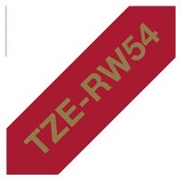 BROTHER TZE-RW54 - 24 mm široká kazeta s TZ páskou, 4 m TEXTILNÁ páska - na výrobu darčekov - NEŠTÍRIVÁ - ČERVENÁ PÁSKA, ZLATÝ POTISK