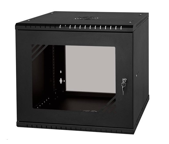 LEXI 19" nástenná skriňa Basic 9U, šírka 520 mm, hĺbka 450 mm, sklenené dvere, bez zadnej steny, čierna