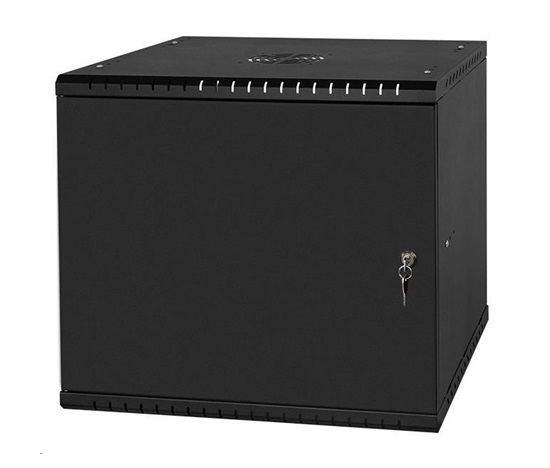 LEXI 19" nástenná skriňa Basic 9U, šírka 520 mm, hĺbka 450 mm, kovové dvere, bez zadnej steny, čierna