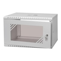 LEXI 19" nástenná skriňa Basic 6U, šírka 520 mm, hĺbka 450 mm, sklenené dvere, bez zadnej steny, sivá