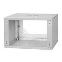 LEXI 19" nástenná skriňa Basic 6U, šírka 520 mm, hĺbka 450 mm, sklenené dvere, bez zadnej steny, sivá